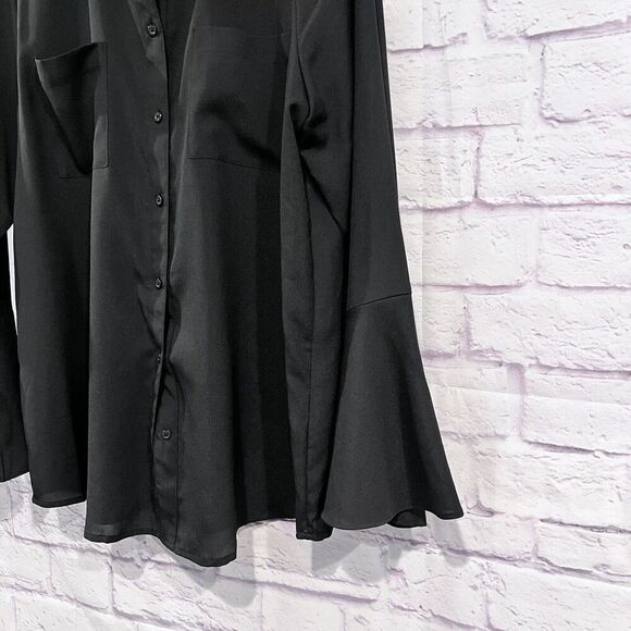 Calvin Klein Bell Sleeve Button Down Shirt‎ Black Size XL Lightweight Career - Picture 6 of 9